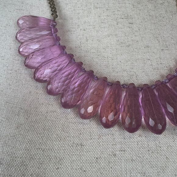 J.Crew Purple Lucite Petal Statement Necklace 23" - Picture 4 of 7